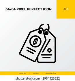 Price tag icon.E-commerce Related Vector Line Icons.64x64 pixel perfect icons