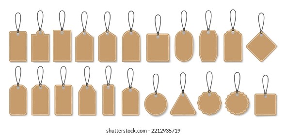 Price tag icons collection.Set of blank paper price tags or gift tags .Paper labels set. Discount tags.Cardboard.Vintage.Craft brown paper labels.Eco.