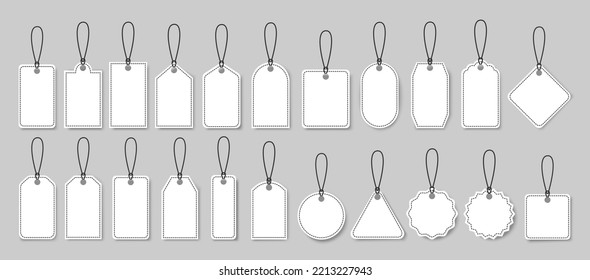 Price tag icons collection.Set of blank white paper price tags or gift tags .Paper labels set. Discount tags.Cardboard.