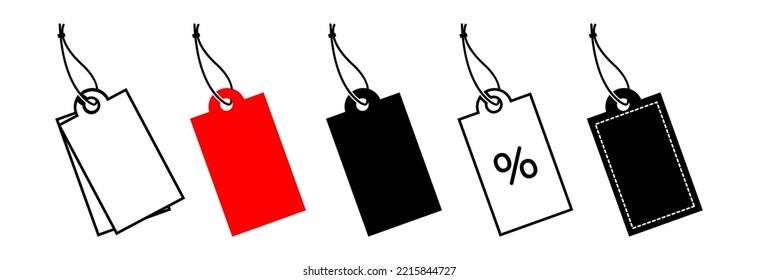 Price tag icons collection.Set of blank white and black ,red price tags or gift tags . Label icons set. Discount tags with a persents.Cardboard.Persentage tag