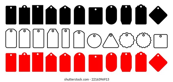 Price tag icons collection.Set of blank white and black ,red price tags or gift tags . Label icons set. Discount tags .Cardboard.