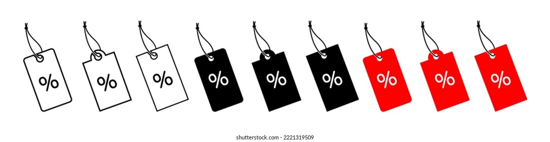 Price tag icons collection.Set of blank white and black,red price tags or gift tags . Label icons set. Discount tags with a percents.Cardboard.Persentage tag