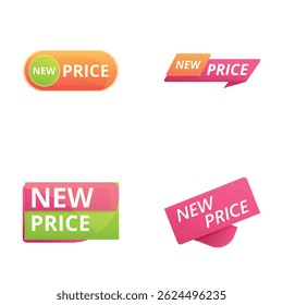 Price tag icons set cartoon vector. New price web tag, banner and corner. Promotion, discount on purchase