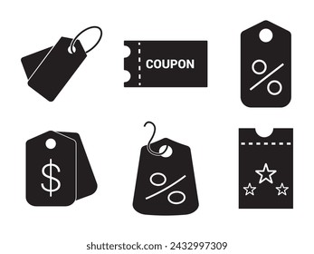 Conjunto de iconos de etiqueta de precio. Estilo de arte plano. cupón de descuento símbolo de promoción de venta, ilustración vectorial aislado sobre fondo blanco
