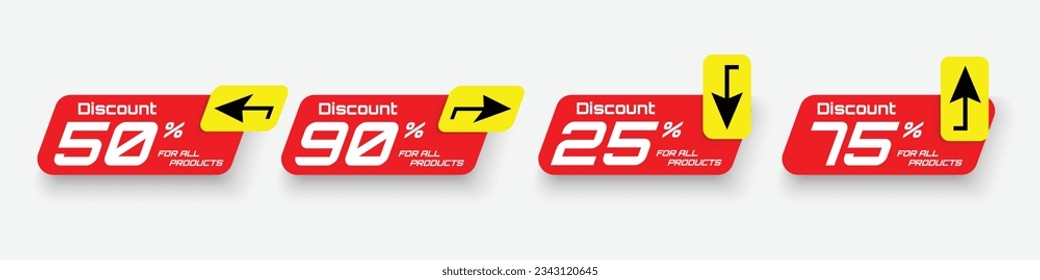 price tag label discount 50, 90,75,25 percent for all product with directions here