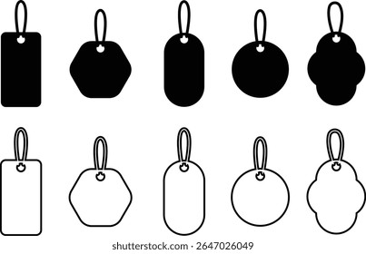 Price tag, label icon in flat line set. paper price, blank product symbol, empty cardboard price sale mockup of Sale Template banner shopping isolated on transparent background vector for apps or web