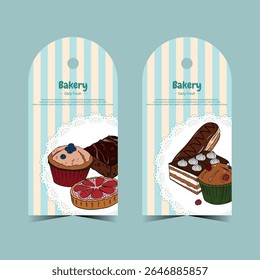 Price tag labels set for bakery shop branding. Dessert, pastries label tag for your business. Front and back bakery card