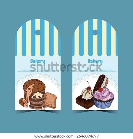 Price tag labels set for bakery shop branding. Dessert, pastries label tag for your business. Front and back bakery card