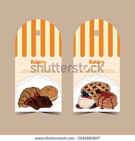 Price tag labels set for bakery shop branding. Dessert, pastries label tag for your business. Front and back bakery card