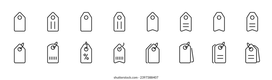 Price tag line icons. Sale tag set. Discount tag icon set. Price label in line. Editable stroke. Vector illustration.