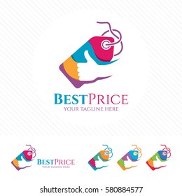 Price tag logo design with thumb up vector . Shopping logo concept for buying or selling at online store. 