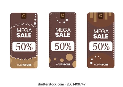 Price Tag Minimal Design, Mega Sale, Discount, Promotion Brown, Brownish Gold Lable