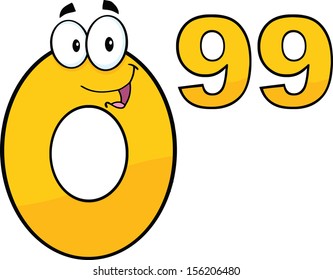 Price Tag Number 0.99 Cartoon Mascot Character