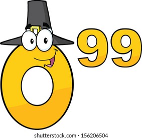 Price Tag Number 0.99 With Pilgrim Hat Cartoon Mascot Character 