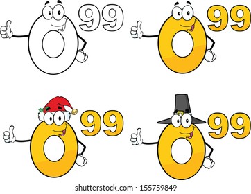 Price Tag Numbers Cartoon Mascot Characters 1. Vector Collection Set