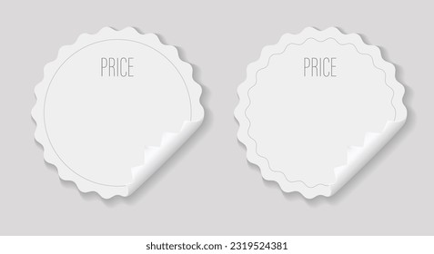 price tag paper sticker labels. isolated rounded plastic mockup, White adhesive round, and rectangular price tags sticker, blank fold corner paper mockup. Vector cardboard labels set.