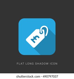 Price Tag Pound Flat blue long shadow Icon / Logo Design