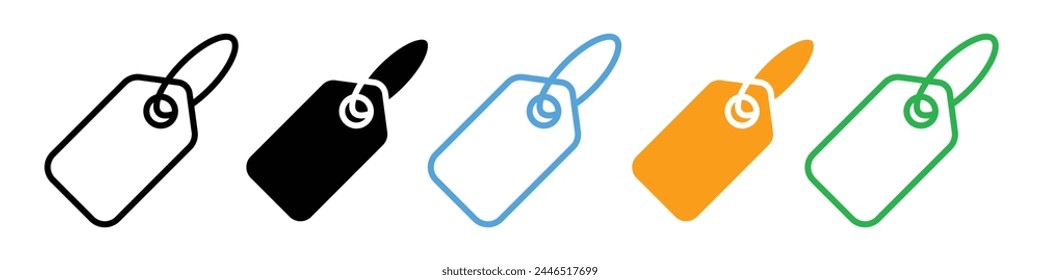 Price tag of product icon. e commerce online sell with rate card for retail discount voucher set. promotion coupon with ribbon string symbol