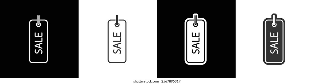 Price tag with a rectangular shape and sale writing, Price tag vector illustration in black white and transparent background. Eps10