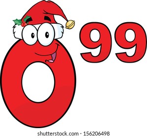 Price Tag Red Number 0.99 With Santa Hat Cartoon Mascot Character