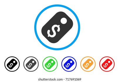 Price Tag rounded icon. Style is a flat price tag grey symbol inside light blue circle with black, gray, green, blue, red, orange color versions. Vector designed for web and software interfaces.