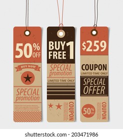 Price tag, sale coupon, voucher. Vintage Style template Design vector illustration.