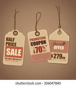 Price tag, sale coupon, voucher. Vintage Style template Design vector illustration.