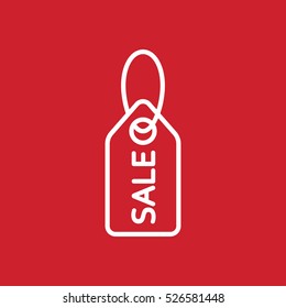 price tag sale label line white icon on red background