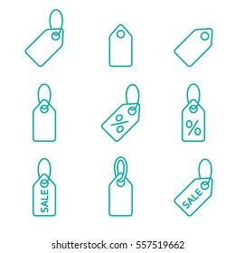 price tag sale label line blue icons set on white background