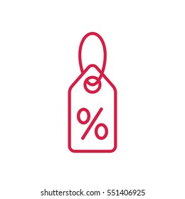 price tag sale percent sign label line red icon on white background