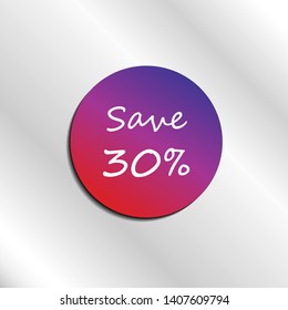 Price Tag, SAVE 30%, promotion discount sticker banner, Advertising label, Vector Illustration 