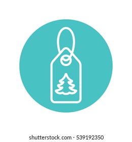 price tag season xmas christmas winter sale label with fir tree line white icon in blue circle on white background