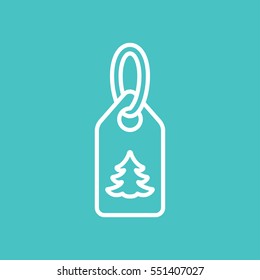 price tag season xmas christmas winter sale label with fir tree line white icon on blue