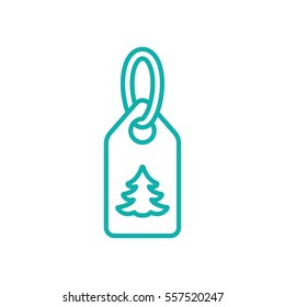 price tag season xmas christmas winter sale label with fir tree line blue icon on white