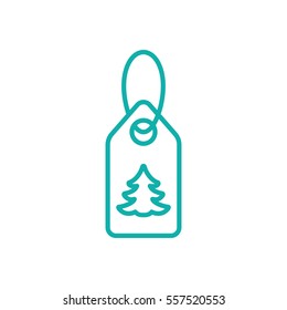 price tag season xmas christmas winter sale label with fir tree line blue icon on white