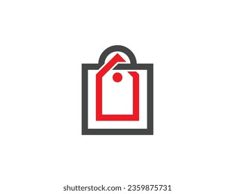 Price Tag with Shopping Bag Logo Concept icon sign symbol Element Design. Discount, Offer, Shop Logotype. Vector illustration template