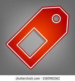 Price tag sign. Flat red icon with linear white icon with gray shadow at grayish background. Illustration.