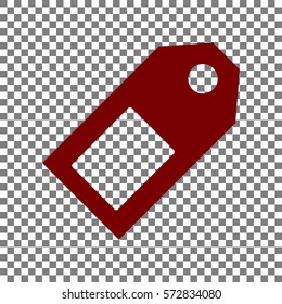 Price tag sign. Maroon icon on transparent background.
