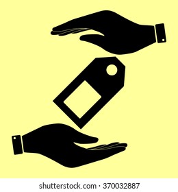 Price tag sign. Save or protect symbol by hands.