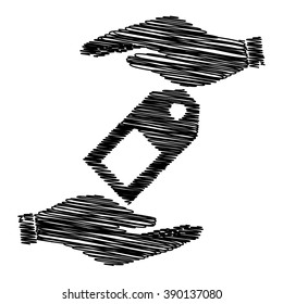 Price tag sign. Save or protect symbol by hands with scribble effect.