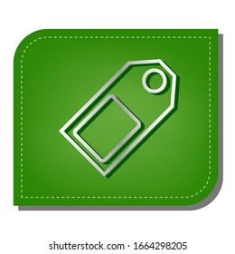Price tag sign. Silver gradient line icon with dark green shadow at ecological patched green leaf. Illustration.