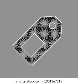 Price tag sign. Vector. Black maze filled icon with white border at gray background.