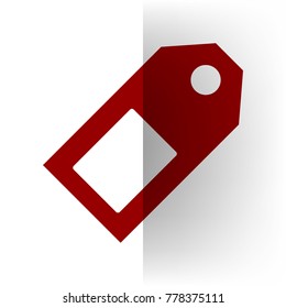 Price tag sign. Vector. Bordo icon on white bending paper background.