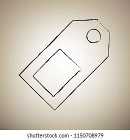 Price tag sign. Vector. Brush drawed black icon at light brown background.