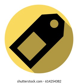 Price tag sign. Vector. Flat black icon with flat shadow on royal yellow circle with white background. Isolated.