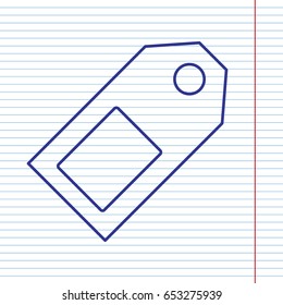 Price tag sign. Vector. Navy line icon on notebook paper as background with red line for field.
