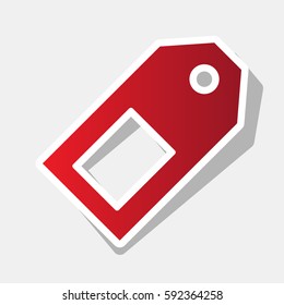 Price tag sign. Vector. New year reddish icon with outside stroke and gray shadow on light gray background.