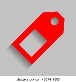 Price tag sign. Vector. Red icon with soft shadow on gray background.
