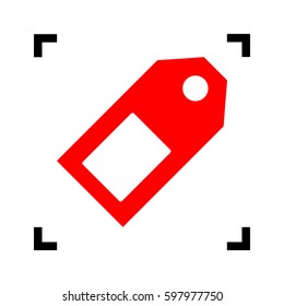 Price tag sign. Vector. Red icon inside black focus corners on white background. Isolated.