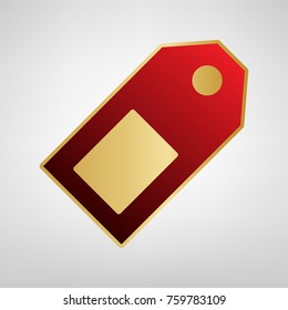 Price tag sign. Vector. Red icon on gold sticker at light gray background.